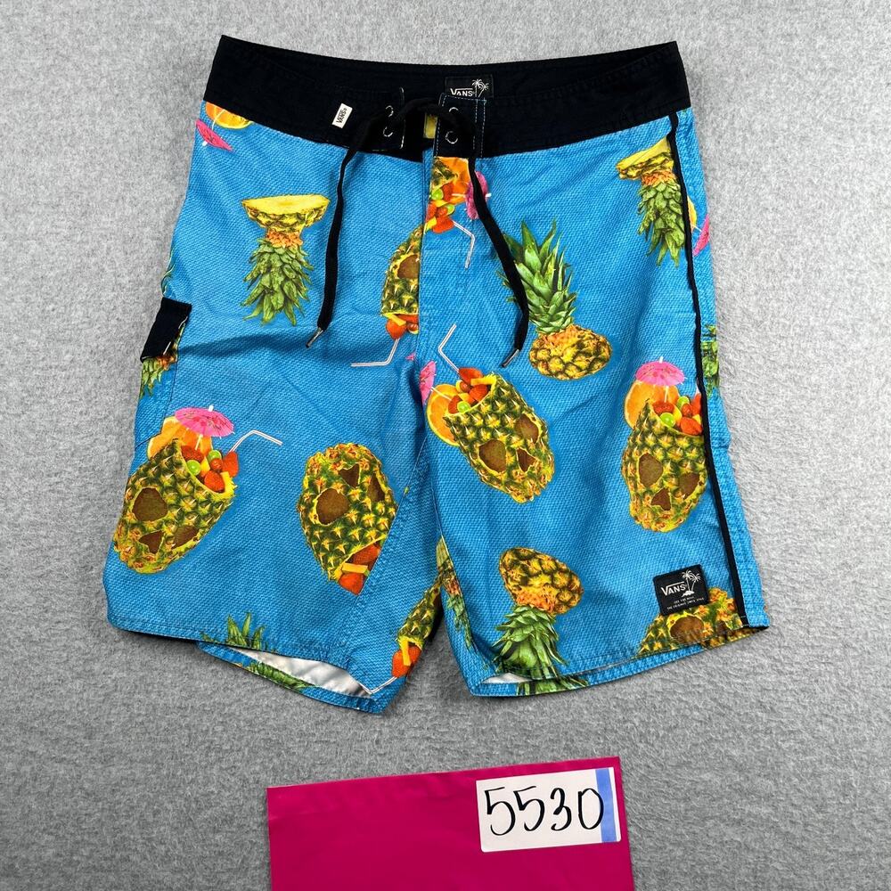 Vans Board Shorts 28 Blue Pineapple Skulls Hawaiian Tropical Print Swim Trunks